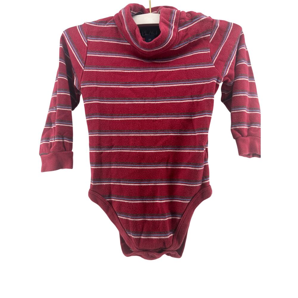 Vintage Children's Place Long Sleeve Bodysuit Red Blue Stripes Cotton 3T